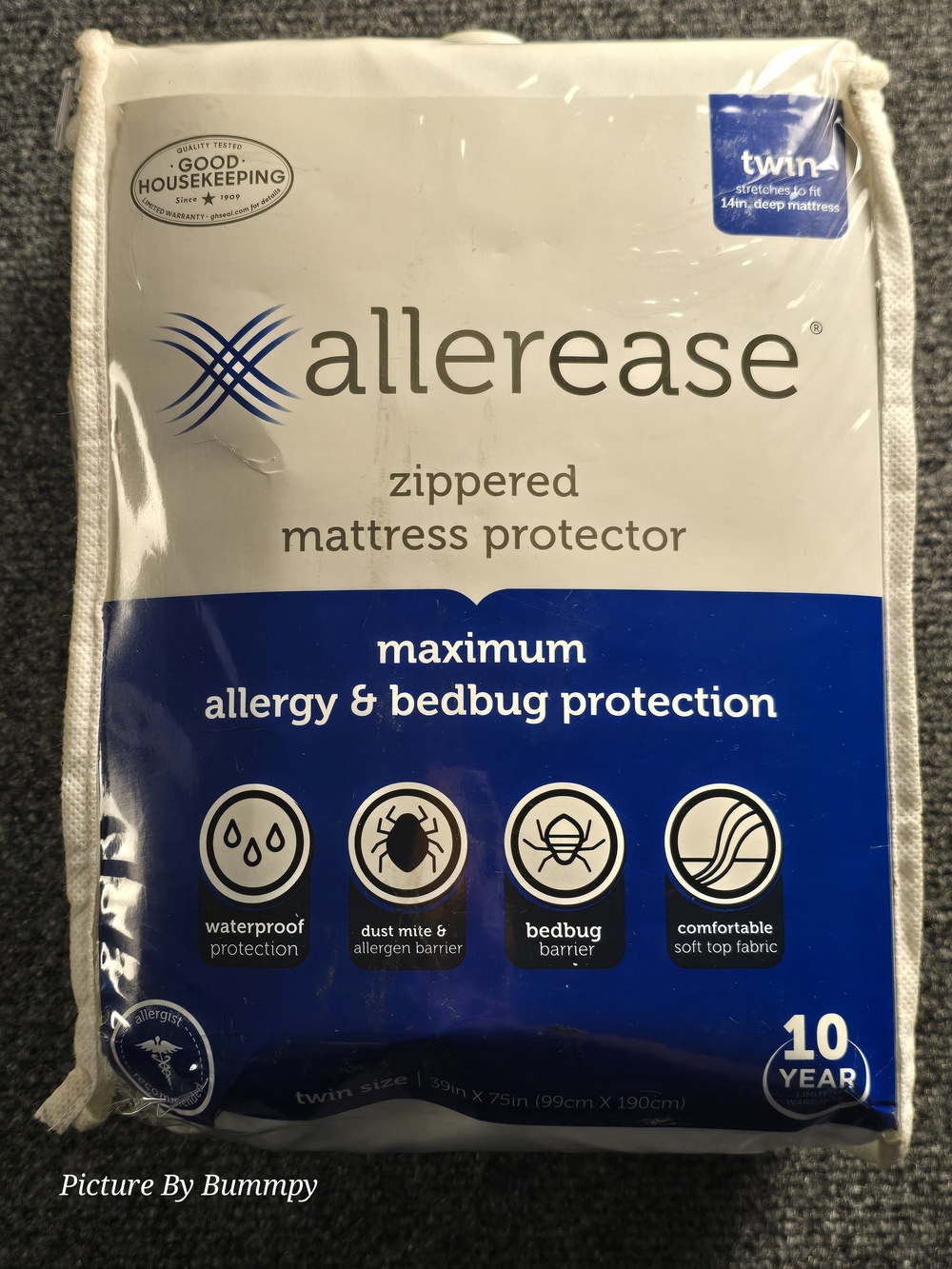 New In Package Allerease Zippered Twin Mattress Protector